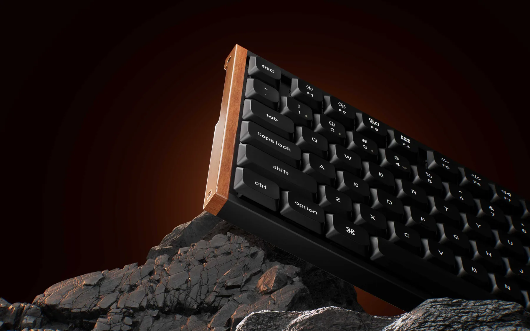 Wood side frame and low-profile keycaps in profile