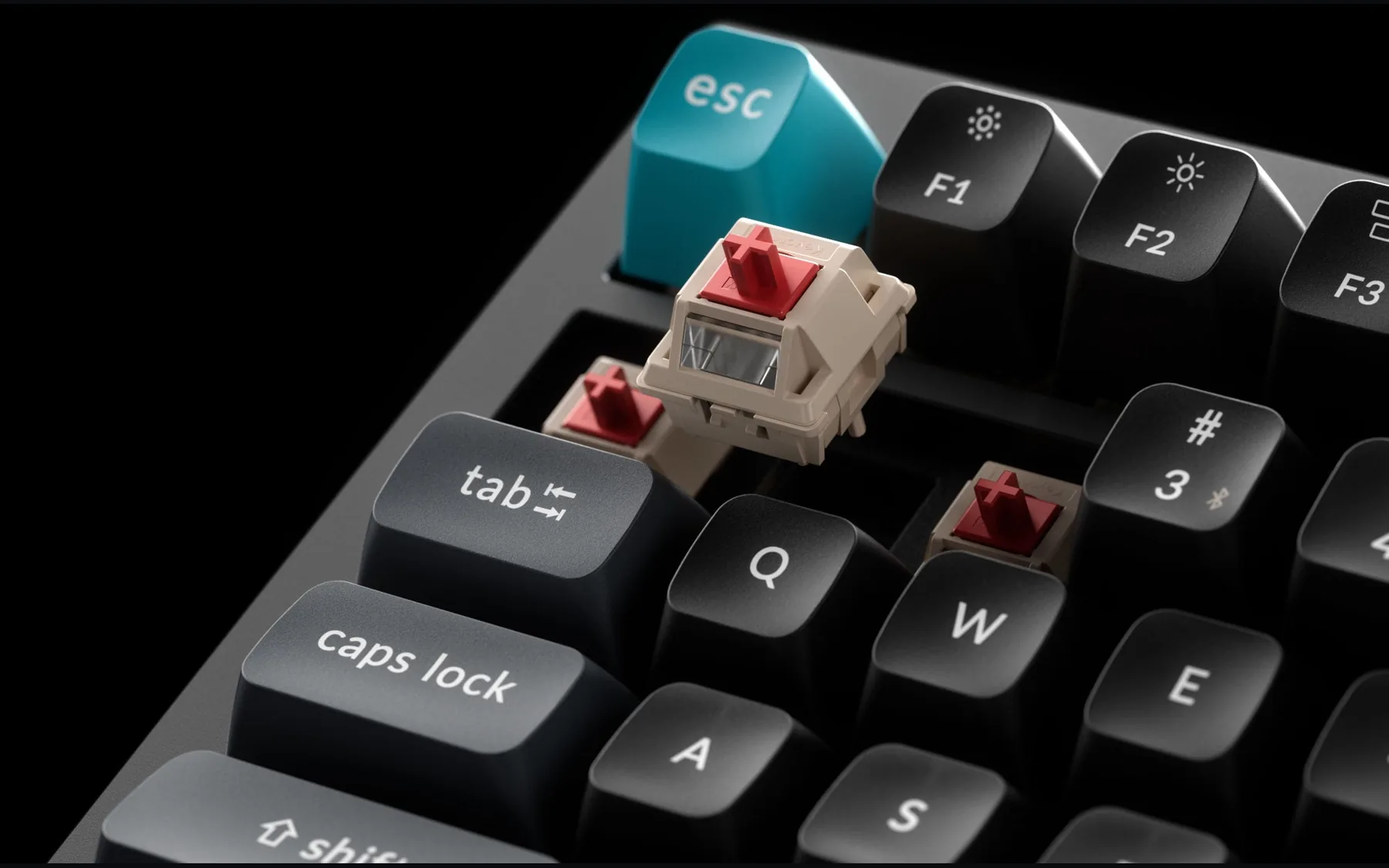 Switches and hot-swap sockets with keycaps removed