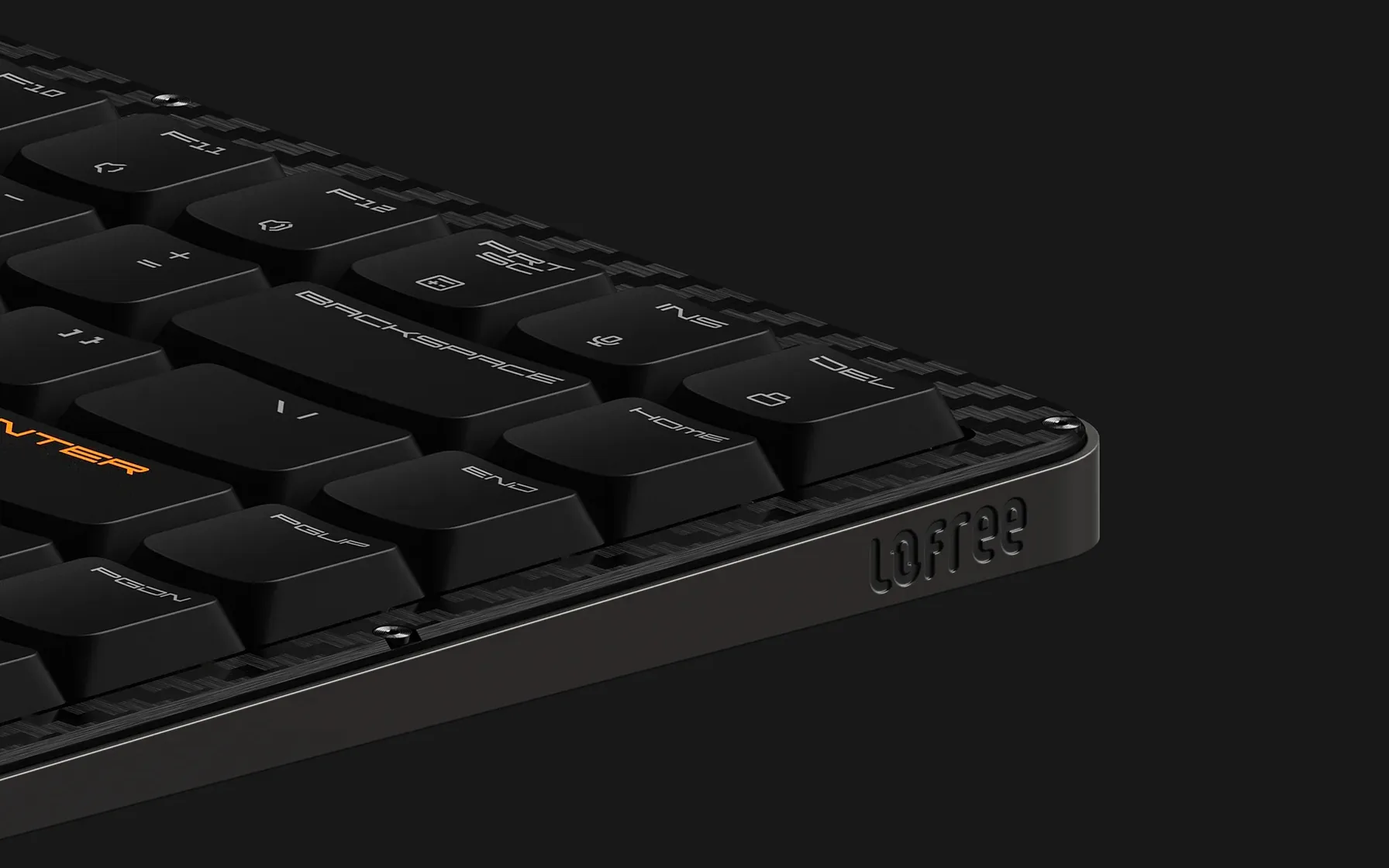 Carbon fiber top edge and low-profile keycaps from the side
